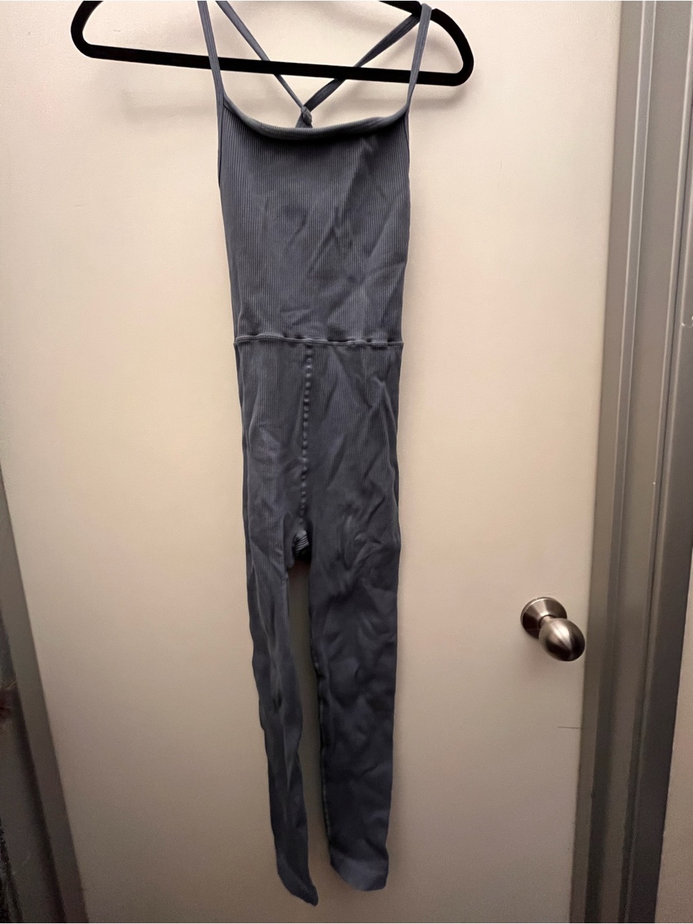 Free People Ribbed Strappy Jumpsuit in Slate Blue